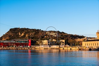 View of Montjuic from the old harbour in Barcelona, Spain, Europe