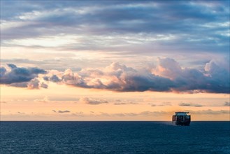 MSC Container Ship on Mediterranean Sea at Blue Hour, Barcelona, Spain, Europe