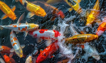 A group of colorful koi fish swimming in a tranquil pond AI generated