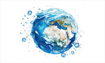 Earth with water droplets on white background AI generated