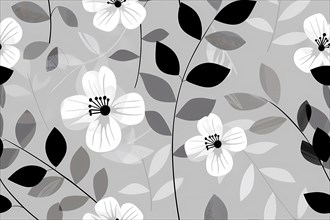 Elegant black and white floral pattern featuring magnolia flowers and leaves, illustration, AI