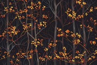 Trees with autumn leaves on a dark background, illustrating the colorful beauty of fall,