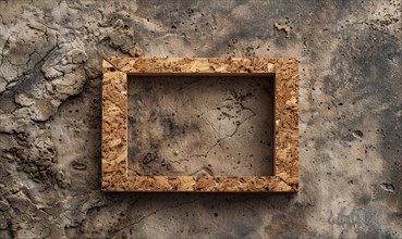 Delicate cork frame on minimalistic natural material, space for text AI generated