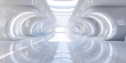 Futuristic white hallway. KI generiert, generiert, AI generated