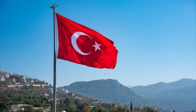 Flag, the national flag of Turkey flutters in the wind