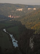 View along the Danube to the Benedictine Archabbey Beuron, district of Sigmaringen,