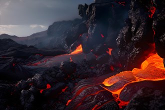 Unstoppable force of a lava flow, AI generated