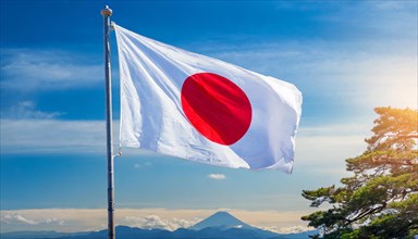 Flag, the national flag of Japan flutters in the wind