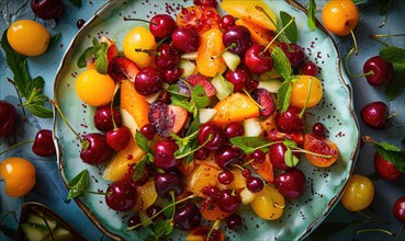 A vibrant fruit salad with ripe cherries AI generated