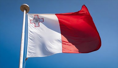 Flags, the national flag of Malta flutters in the wind