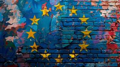 Street art of the European Union flag. AI generated