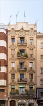 House with Art Nouveau facade in Barcelonata, an old neighbourhood at the port of Barcelona, Spain,