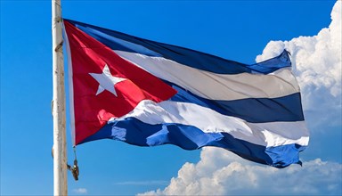 Flags, the national flag of Cuba flutters in the wind