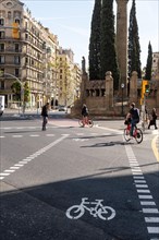Cycle lane marking and separation from car traffic in Barcelona, Spain, Europe