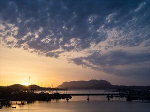 Dawn at sunrise, Olbia harbour, Olbia, Sardinia, Italy, Europe