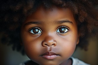 Face of young black african american child with large eyes. KI generiert, generiert, AI generated