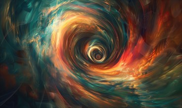 Artistic abstract of a swirling galaxy in teal and orange tones AI generated