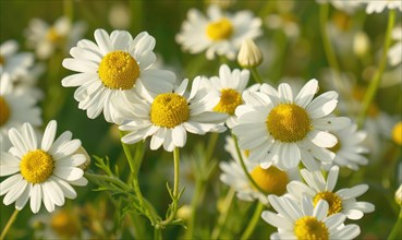 Close-up of chamomile flowers, selective focus AI generated