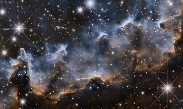 Starry deep space scene with ethereal cosmic dust and nebula formations AI generated