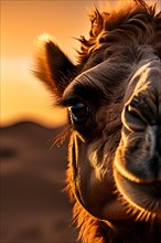 Bactrian camel with thick fur standing resilient against gobi deserts extreme temperature, AI