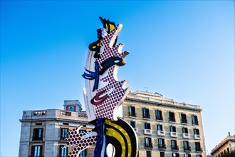 El Cap de Barcelona Surrealist sculpture by Roy Lichtenstein in Barcelona, Spain, Europe
