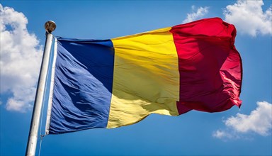 Flags, the national flag of Romania, fluttering in the wind
