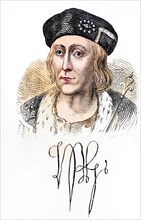 Autograph and portrait of King Henry VII of England 1457 to 1509, Historical, digitally restored