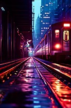 Subway trains beneath city streets, AI generated