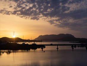 Dawn at sunrise, panoramic shot, Olbia, Sardinia, Italy, Europe