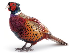 A pheasant (Phasianus colchicus) with white background, AI generated
