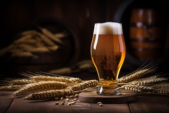 Golden Beer Pint on Barley, AI generated