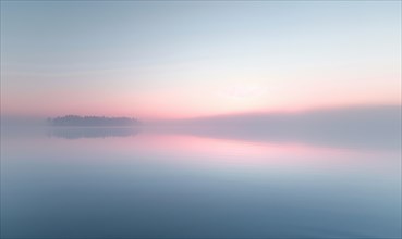 The soft pastel colors of dawn breaking over the horizon AI generated