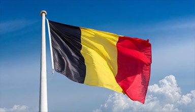 Flags, the national flag of Belgium flutters in the wind