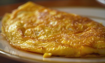 Close-up of a golden omelette on a plate AI generated