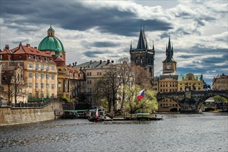 Boat trip, sightseeing tour, Charles Bridge Prague, Old Town, Vltava, Prague, Czech Republic,