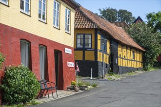 Typical colored red and yellow houses on Bornholm island, Baltic Sea, Denmark, Scandinavia,