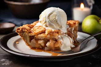 Slice of apple pie with vanilla ice cream. KI generiert, generiert, AI generated