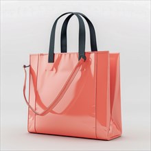 Bright coral glossy tote bag with shoulder straps and a clean, contemporary design, ai generated,