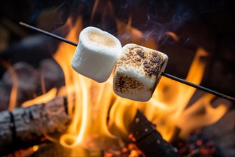 Grilled marshmallows over campfire. KI generiert, generiert, AI generated