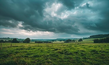 Stormy clouds over the field. Spring season, stormy nature background AI generated
