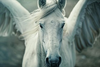 Close up of beautiful Pegasus horse, KI generiert, generiert, AI generated