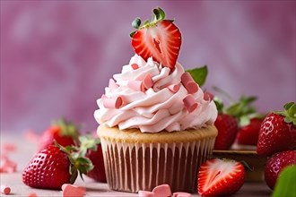 Cupcake with strawberry fruits. KI generiert, generiert, AI generated