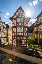 Old half-timbered houses in a town. Streets and buildings in the morning in Wetzlar, Hesse Germany