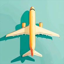 A yellow airplane is flying in the sky. Travel concept. AI generated