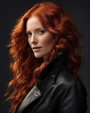Portrait of a beautiful red-haired girl with long hair. ai generative, AI generated