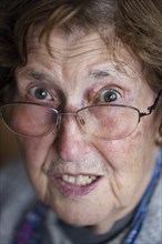 Portrait of a frightened looking senior citizen, close-up, Cologne, North Rhine-Westphalia,