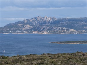 View of the mountainous coast near La Maddalena, granite rocks, near Palau, Sardinia, Italy, Europe