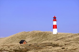 Sylt, Schleswig-Holstein, lighthouse at Ellenbogen, North Frisian island, Germany, Europe, red and