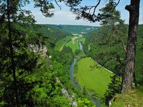 View of the Upper Danube valley from the Knopfmacherfelsen rock, nature park, Tuttlingen district,