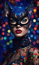 Fashion shot of a beautiful woman in a carnival mask. ai generative, AI generated